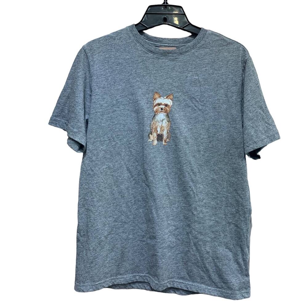 Hand Printed Upcycled Child XL Size 14-16 Yorshire Terrier Yorkie Puppy Dog Tee
